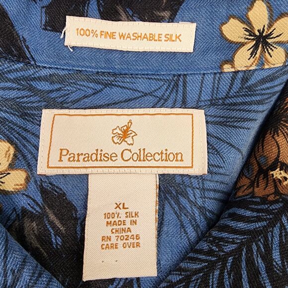 Paradise Collection Men Shirt Size XL Blue Button Up 100% Washable Silk Hawaiian - Picture 8 of 9
